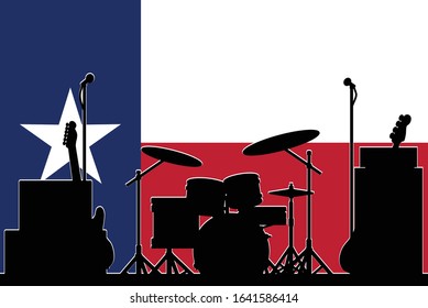 The flag of the USA state of TEXAS as a background to a bands equipment