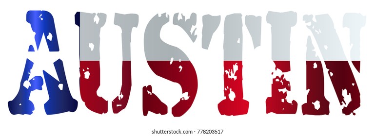 The flag of the USA state of Texas with the text Austin