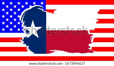 The flag of the USA state of TEXAS with a white grunge border set over the usa Stars and Stripes flag