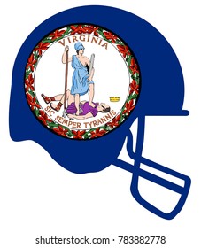 The flag of the USA state of Virginia below a football helmet silhouette