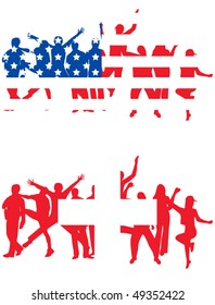 Flag of USA and switzerland and people jumping