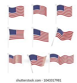 Flag USA united illustration vector set icons for independence american emblem isolated