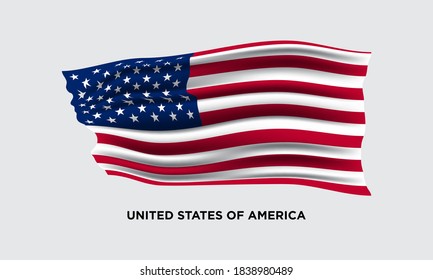 Flag of the USA, the United States of America. Illustration of waving USA flag. Vector Illustration.