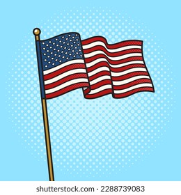 Flag of the USA United States of America pinup pop art retro vector illustration. Comic book style imitation.