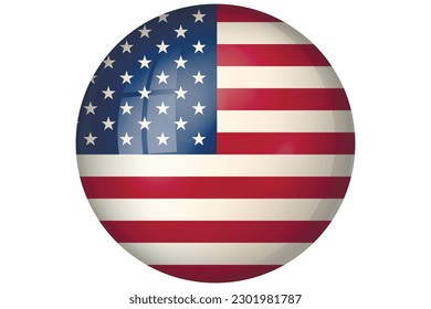 Flag of USA, The United States of America. American national symbol in official colors. Template icon. Abstract vector background. Round glass light ball, 3D big bubble, sphere.