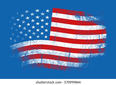 Flag of the USA United States of America vector illustration in grunge style with cracks and abrasions