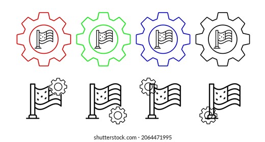 Flag usa vector icon in gear set illustration for ui and ux, website or mobile application