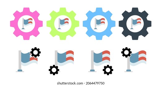 Flag usa vector icon in gear set illustration for ui and ux, website or mobile application
