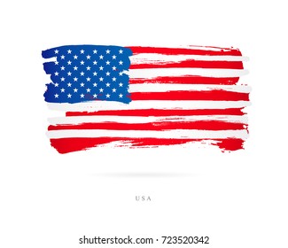 Flag of the USA. Vector illustration on white background. Beautiful brush strokes. Abstract concept. Elements for design.