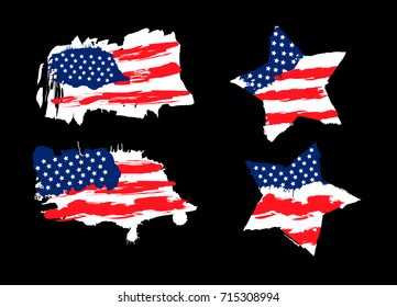 Flag of the USA. Vector illustration, symbol, grunge style, hand drawing, American star. Print on the T-shirt. Design element for the poster, banner, cover.