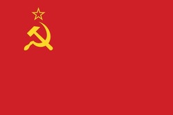 Flag Of The USSR. Soviet Red Flag With Hammer And Sickle. State Symbol Of The Union Of Soviet Socialist Republics.