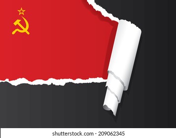 Flag of USSR under ripped paper vector illustration.
