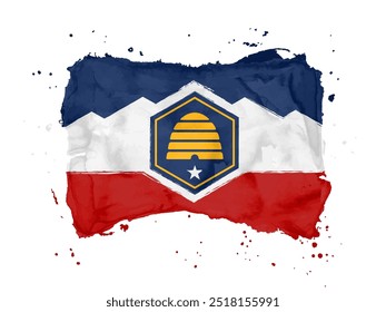 Flag of Utah, brush stroke background.  New Flag State Utah of United States on white background. Watercolor style for your design.  USA. EPS10.