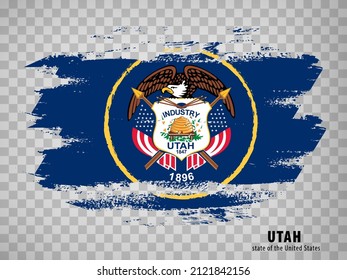 Flag of Utah from brush strokes. United States of America.  Flag State of Utah with title on transparent background for your web site design, app, UI. USA. Vector illustration. EPS10.