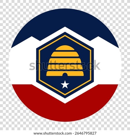 Flag of Utah. Utah circle flag logo icon computer vector illustration design. Checkerboard background.
