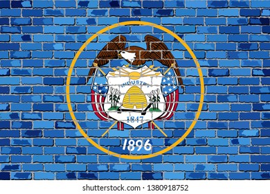 Flag of Utah on a brick wall - Illustration