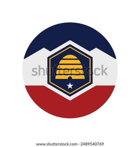Flag of Utah, United States. Utah Circle flag. Round flag icon. Standard color. Digital illustration. Computer illustration. Vector illustration.