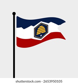 Bandeira de Utah, EUA. Bandeira de Utah computador digital vetor ilustração ícone design. Bandeira de mastro flutuante.