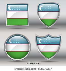 Flag of Uzbekistan in 4 shapes collection with clipping path