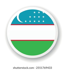 Bandera de Uzbekistán icono plano. Elemento de Vector redondo con sombra. Mejor para App móviles, UI y Diseño web.