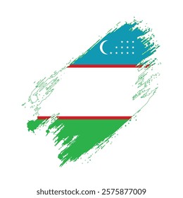 Flag of Uzbekistan Grunge Brush Stroke Style Vector