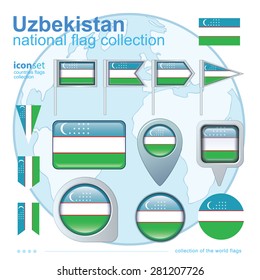  Flag of Uzbekistan, icon collection, vector illustration