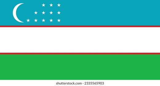 The flag of Uzbekistan. Flag icon. Standard color. Standard size. A rectangular flag. Computer illustration. Digital illustration. Vector illustration.