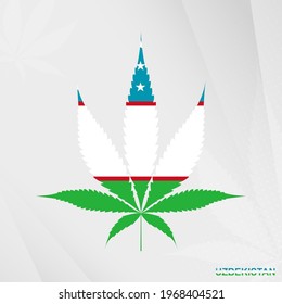 Bandera de Uzbekistán en forma de hoja de marihuana. El concepto de legalización de cannabis en Uzbekistán. Ilustración médica de cannabis.