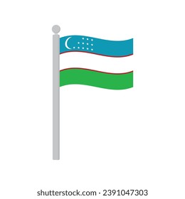 Flag of Uzbekistan on flagpole isolated