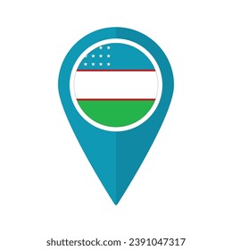 Flag of Uzbekistan flag on map pinpoint icon isolated light blue color