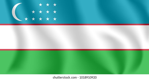 Flag of Uzbekistan. Realistic waving flag of Republic of Uzbekistan. Fabric textured flowing flag of Uzbekistan.