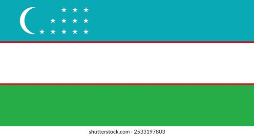 Flag of Uzbekistan rectangle icon. An illustration of the Uzbekistan flag. A rectangular flag. Standard size flag icon.