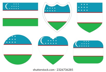 Flag of Uzbekistan in shape set. Uzbekistan flag in shape set
