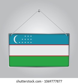 Flag of Uzbekistan. The symbol of the state in the pennant hanging on the rope, 
rectangle hanging. Vector Illustration EPS10.