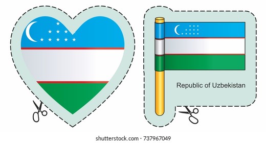 Flag of Uzbekistan. Vector cut sign here, isolated on white. Can be used for design, stickers, souvenirs.