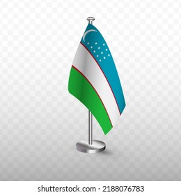 Bandera de Uzbekistán. Ilustración vectorial de una bandera con mástil en un fondo transparente (PNG).