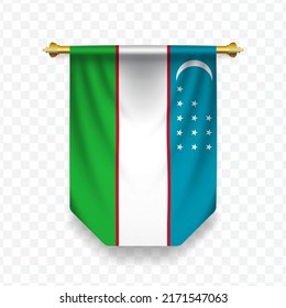 Flag of Uzbekistan. Vector illustration of a vertical hanging flag on a transparent background (PNG). 