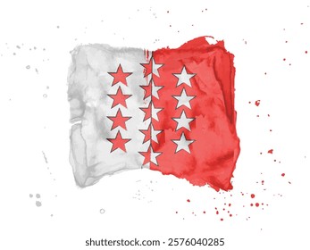 Flag of Valais canton of  Switzerland, brush stroke background.  Flag Valais on white background. Watercolor style for your design.  EPS10.