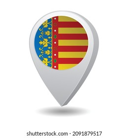 Flag of Valencia of Spain on marker map. Vector illustration