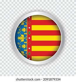 Flag of Valencia of Spain on square button on transparent background element for websites. Vector illustration