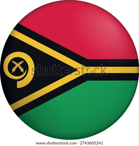 Flag of Vanautu. Glossy circular flag. Button appearance. 3D Icon Design with depth. Professional, tactile look. Perfect for representing national identity in digital interfaces and perfect for websites