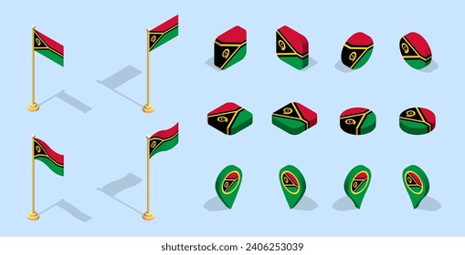 Flag of Vanuatu. 3D isometric flag set icon. Vector for banner, poster, presentation, infographic, website, apps, maps, and other uses.