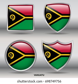 Flag of Vanuatu in 4 shapes collection with clipping path