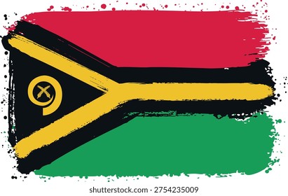 Flag of Vanuatu. Created with Brush Strokes. Abstract Banner with Raw Artistic Texture. The rough edges and paint splatters give it a hand-painted, contemporary look that differs from a traditional flat banner