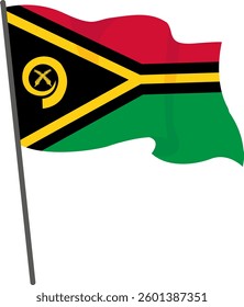 Flag Vanuatu fluttering. Independence Day. Banner, poster template. National flag Vanuatu with coat arms. Wavy flag Vanuatu.