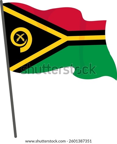 Flag Vanuatu fluttering. Independence Day. Banner, poster template. National flag Vanuatu with coat arms. Wavy flag Vanuatu.