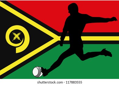 The flag of Vanuatu with a football player