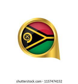 Flag of Vanuatu, location map pin, pointer flag Vanuatu, button gold, Icon country . Vector Illustration EPS10.