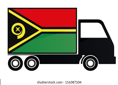 The flag of Vanuatu painted on the side of the silhouette of a truck