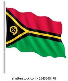 Flag of Vanuatu with flag pole waving in wind. Vector illustration